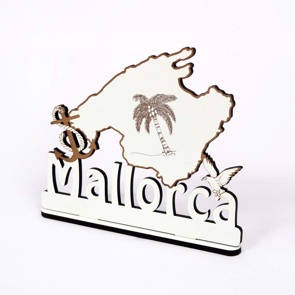 MALLORCA Standing Sign – Island Outline, Palm Tree & Anchor, 20 x 17 cm