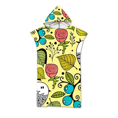 DOTBUY Hooded Floral Surf Poncho, Microfiber Changing Robe, 75 x 110 cm, Spa Yellow
