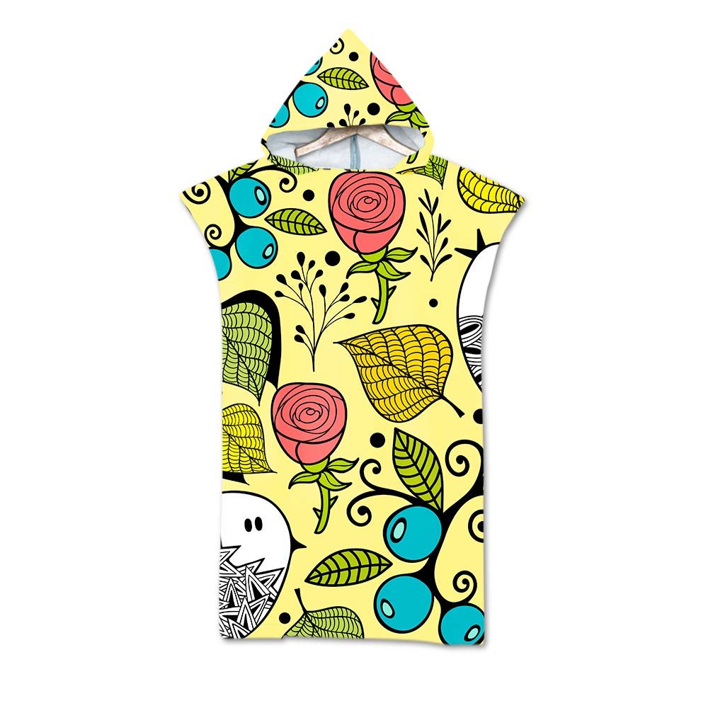 DOTBUY Hooded Floral Surf Poncho, Microfiber Changing Robe, 75 x 110 cm, Spa Yellow