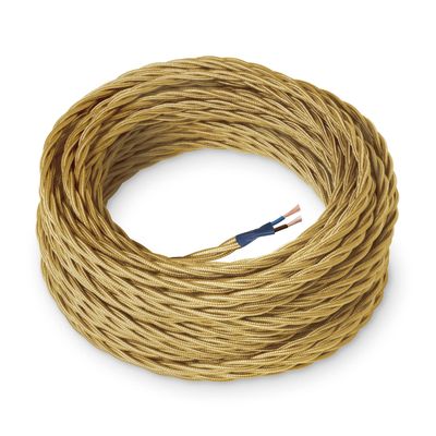 Amarcords Gold Braided Silk Textile Lamp Cable, 50 m, 2 x 0.75 mm²