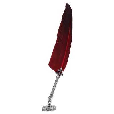Tbest Handmade Calligraphy Feather Dip Pen Set, Vintage Quill Writing Set with Gift Box and 5 Nibs, Red