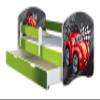 ACMA Children's Bed 160x80 with One Drawer and Mattress, Green, Fall Protection Rail, Slatted Base II, 05 Red Car view 1