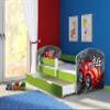 ACMA Children's Bed 160x80 with One Drawer and Mattress, Green, Fall Protection Rail, Slatted Base II, 05 Red Car view 2