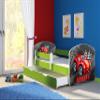 ACMA Children's Bed 160x80 with One Drawer and Mattress, Green, Fall Protection Rail, Slatted Base II, 05 Red Car view 3