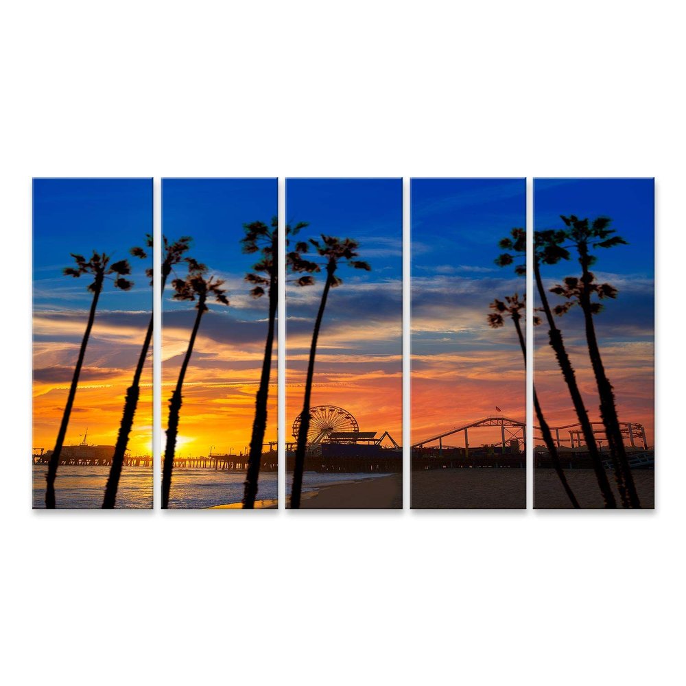 islandburner Canvas Wall Art Santa Monica California Sunset Pier Beach