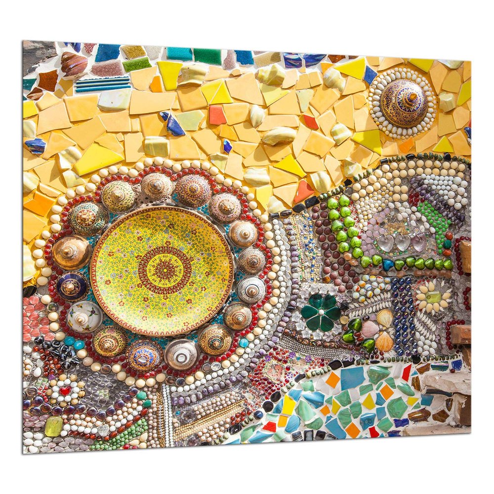 TMK | Tempered Glass Kitchen Backsplash Splash Guard 65 x 60 cm - Mosaic Decorative Glass with Self-Adhesive Tape