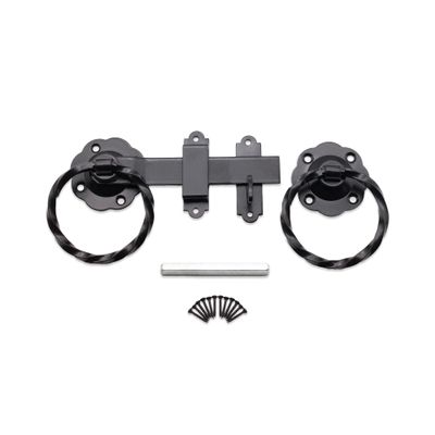Black Metal Garden Gate Bolt with 15.2 cm Twisted Ring