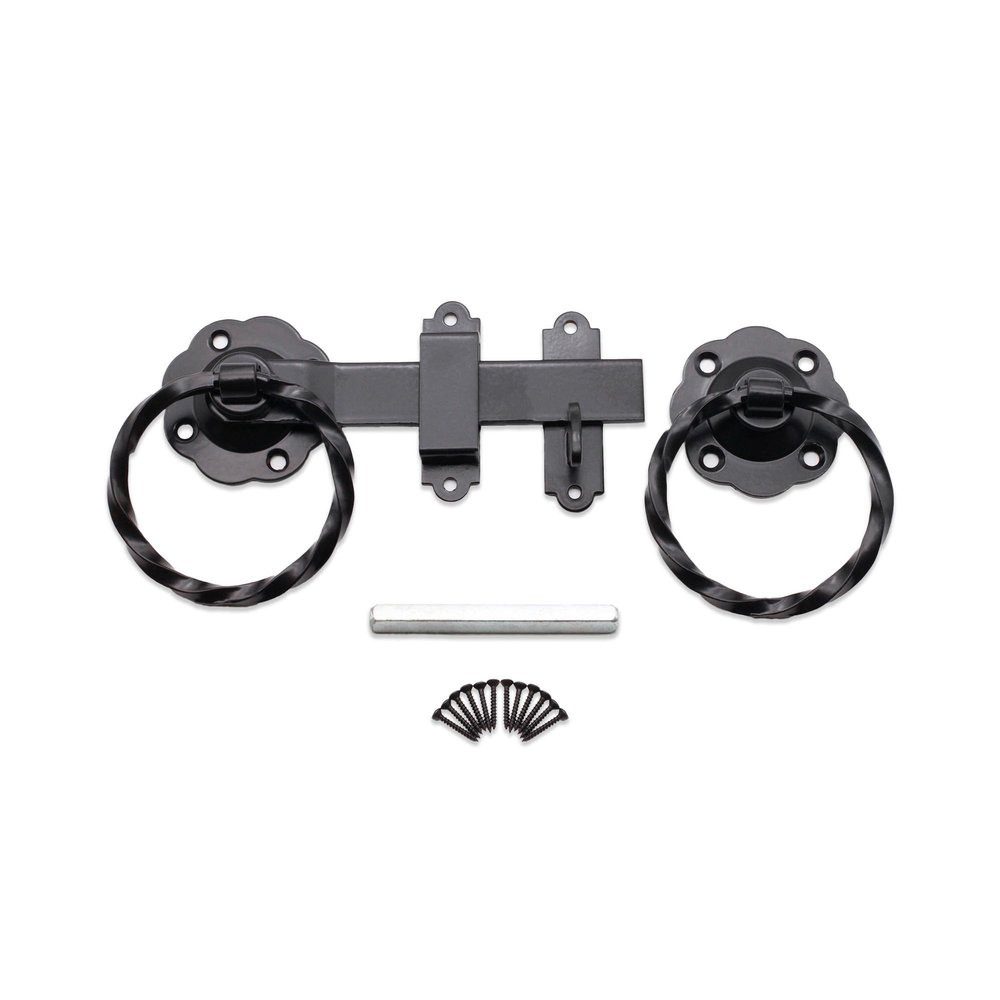 Black Metal Garden Gate Bolt with 15.2 cm Twisted Ring