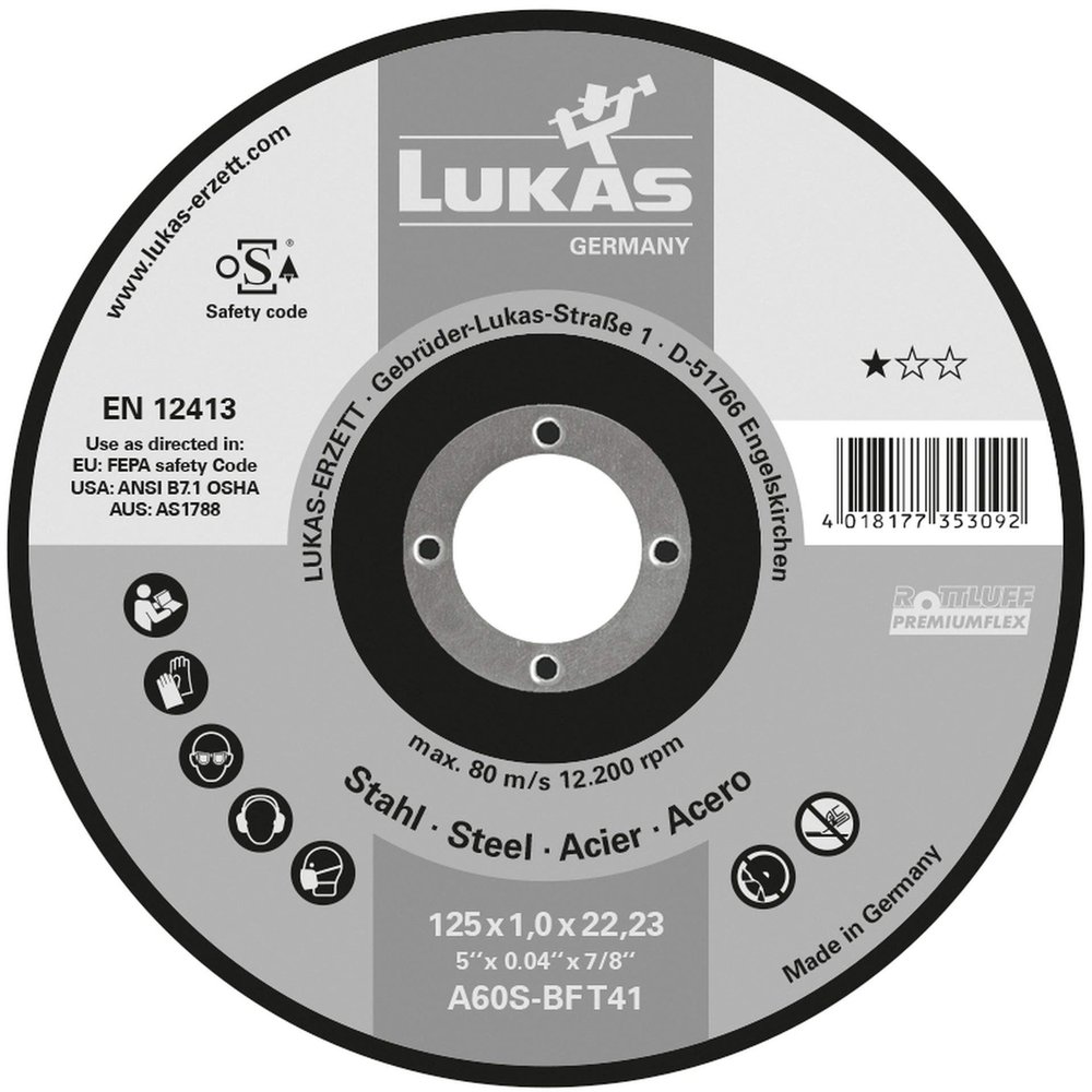 LUKAS T41 Cut-Off Wheel for Steel, 115 x 2.5 mm, Straight | for Angle Grinders | A24R-BF