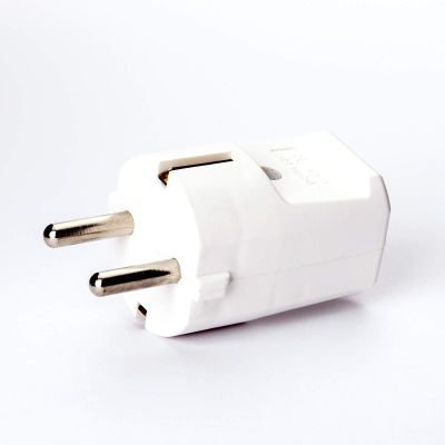 Schuko Plug, Grounded, Plastic, 250 V, Straight Entry, with Strain Relief, White
