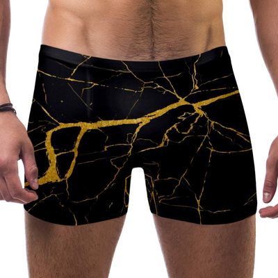 Lorvies Men's Swimsuit, Marble Look, Gold-Colored Texture, Size XL, Multi