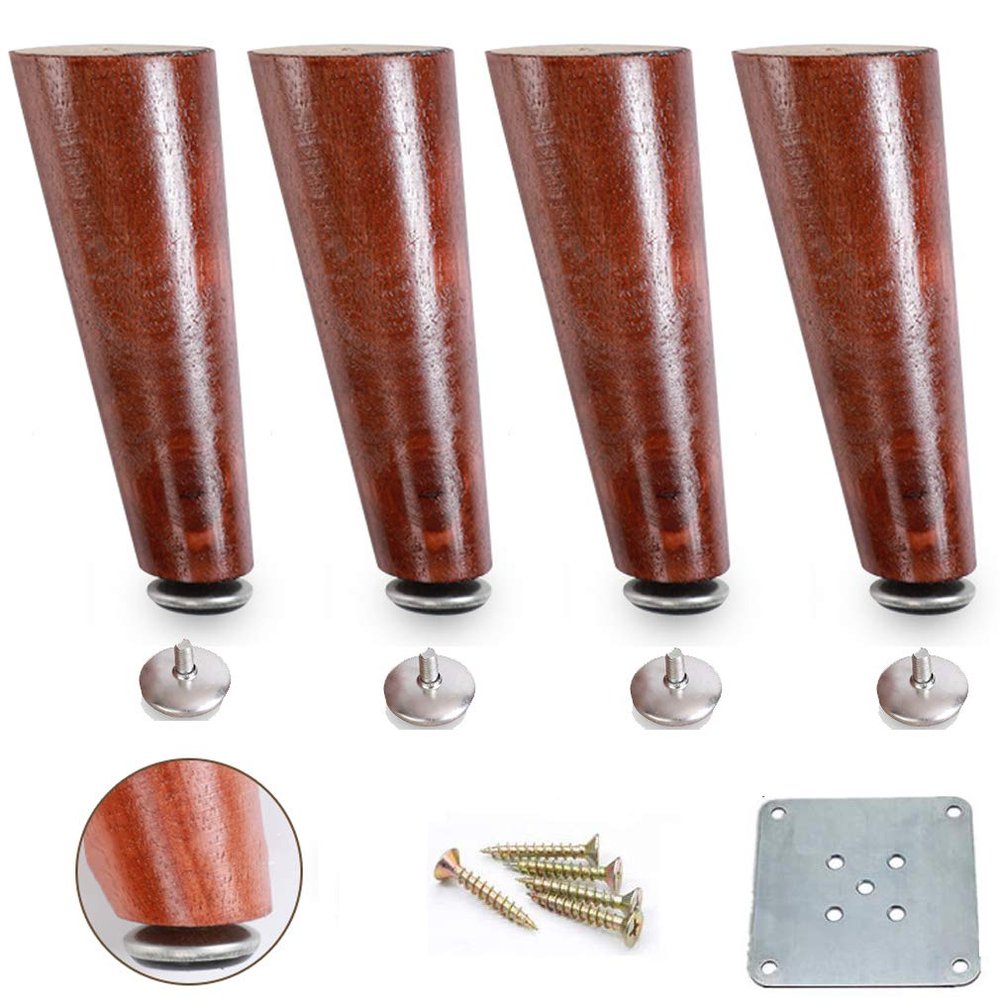4 Solid Oak Furniture Legs, Tapered and Height-Adjustable