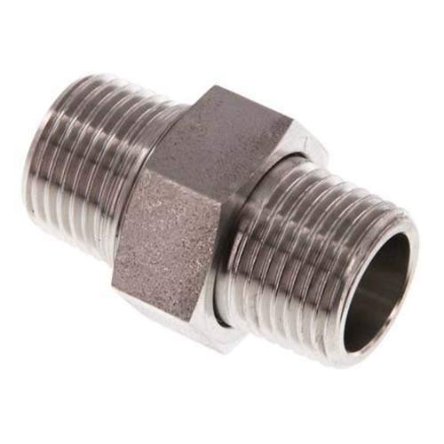Fitting Components – 3-Piece Detachable Stainless Steel Male Double Nipple, up to 40 bar (Version: Tapered Seal – Thread: R 3/8" x R 1/4")