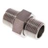 Fitting Components – 3-Piece Detachable Stainless Steel Male Double Nipple, up to 40 bar (Version: Tapered Seal – Thread: R 3/8" x R 1/4") view 1