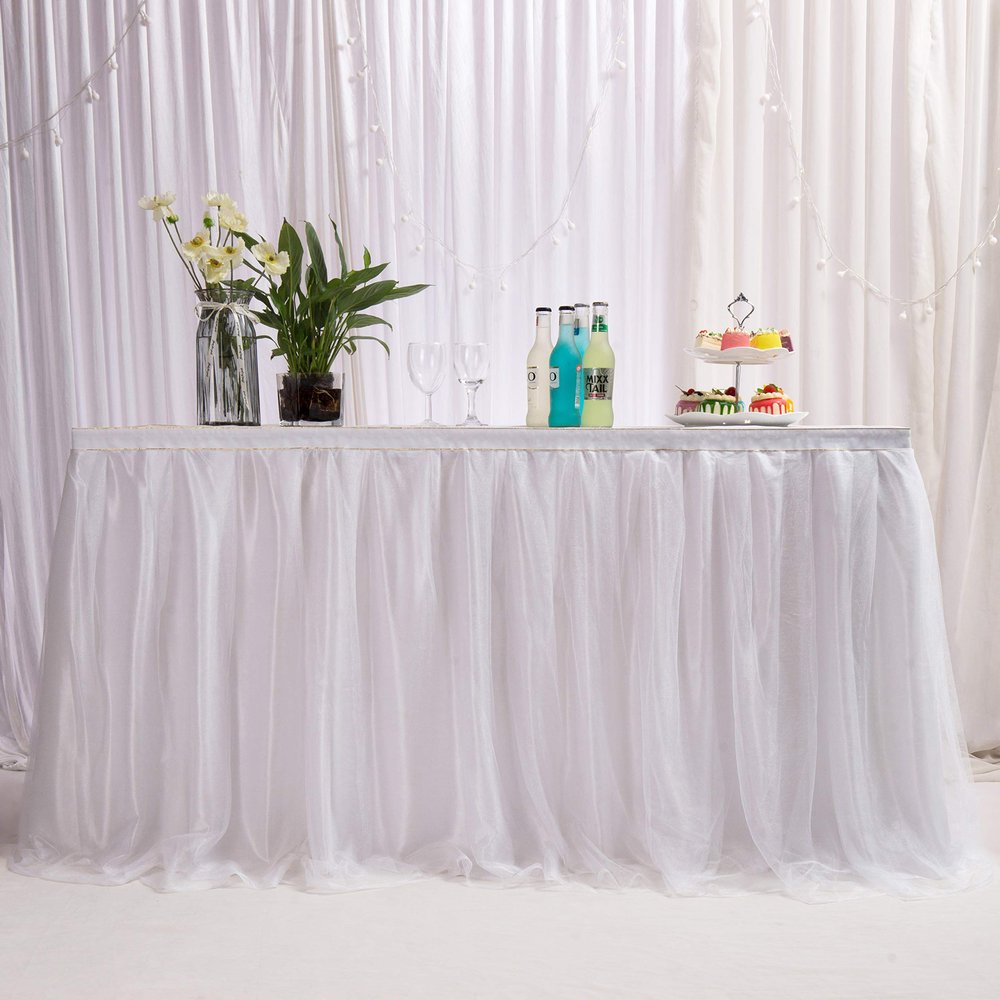 MYMM 274 cm White Table Skirt, Bro-Gauze Tulle, Romantic Table Decoration, Tutu, Snowflake Wonderland for Showers, Weddings, Parties and Bars
