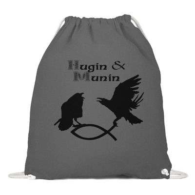 Hugin & Munin – Ravens Catch the Christian Fish Cotton Gymsac, 37 × 46 cm, Graphite Gray