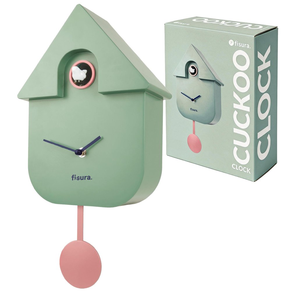 FISURA Mint Cuckoo Wall Clock – 3 AA Batteries Not Included, 21.5 x 8 x 41.5 cm