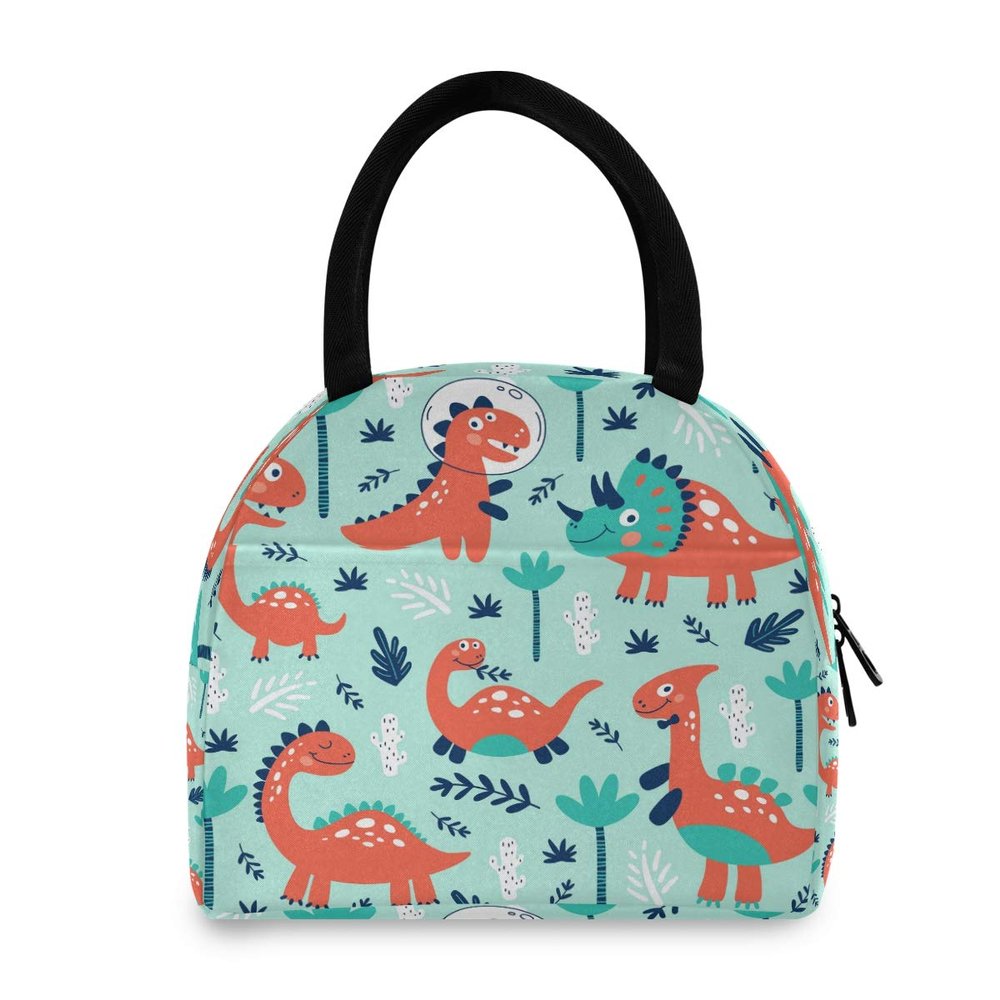 Cute Red Dinosaur Insulated Lunch Bag with Drink Holder