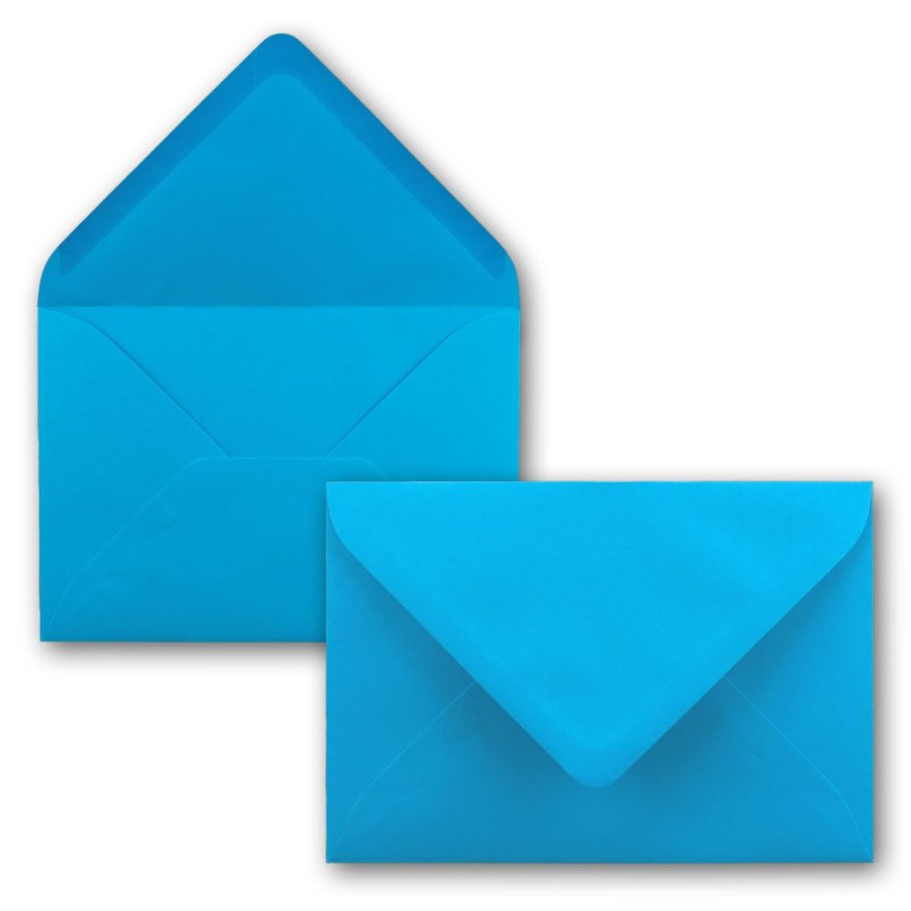 400 Small Azure Blue DIN C7 Envelopes, 3.2 x 4.5 in, Pointed Flap, Wet Adhesive