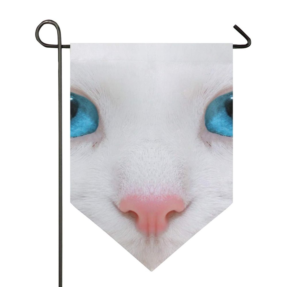 Montoj Blue-Eyed White Cat Home Sweet Home Double-Sided Vertical Garden Flag