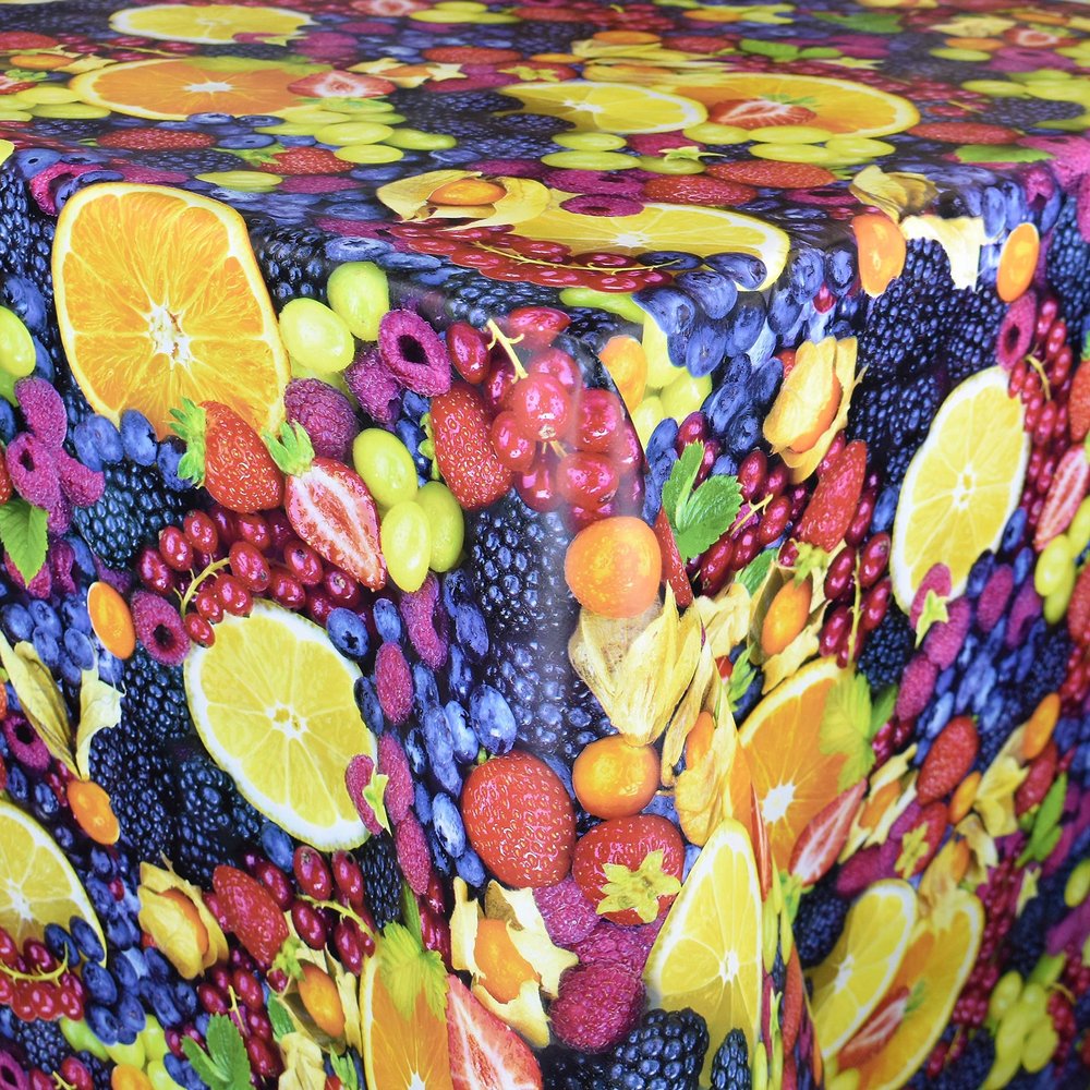 KEVKUS Oilcloth Tablecloth by the Meter C320 Fruit, Fruits and Berries for Garden or Kitchen, Selectable Shape: Rectangular, Round or Oval (Edge: Cut Edge, Unfinished), 140 x 260 cm Oval