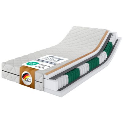 MSS e.K. KOKOS Medic Pocket Spring Mattress | 200 x 90 x 21 cm (Core Height: 19 cm) | H2 | Pocket Springs | Coconut Fiber Board | 7 Body Support Zones | Comfort Foam | Quilted Microfiber Cover