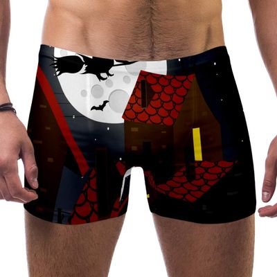 Lorvies Men's Halloween Wizard Swim Trunks, Bats and Moonlight Silhouette, Short Square-Cut, S/L-XL, Multicolor
