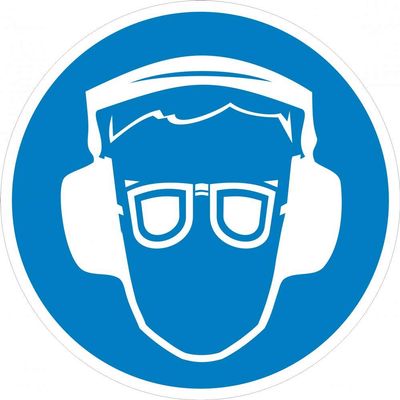 Sticker: Wear Hearing and Eye Protection – 300 mm