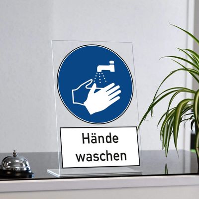 Hand-Washing Sign Stand, Acrylic L-Shape, 20 x 30 cm
