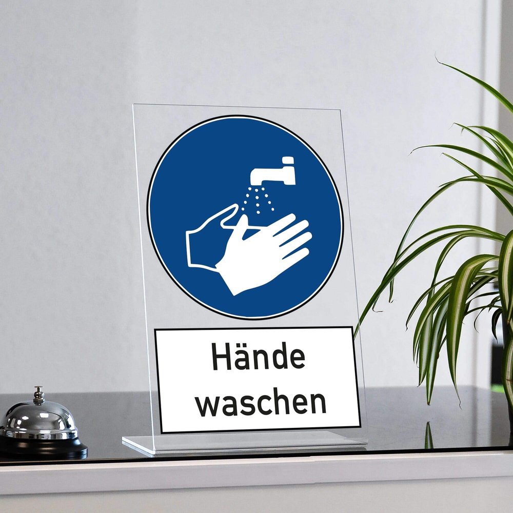 Hand-Washing Sign Stand, Acrylic L-Shape, 20 x 30 cm