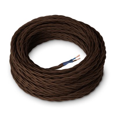 Amarcords Brown Braided Silk Fabric Lamp Cable, 20 m, 2 x 0.75 mm²