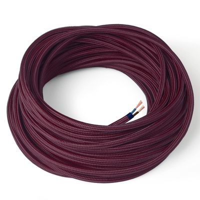 Amarcords Bordeaux Round Silk Fabric Lamp Cable, 1 m, 2-Core 2×0.75 mm²