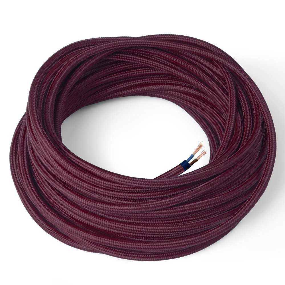 Amarcords Bordeaux Round Silk Fabric Lamp Cable, 1 m, 2-Core 2×0.75 mm²