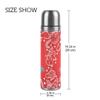 BEUSS Red Snow Cat Stainless Steel Insulated Water Bottle, Leakproof, Leather-Wrapped, 500 ml view 2