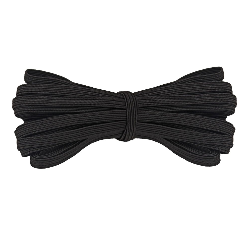 Weddecor 6 mm Flat Elastic Cord, Smooth Surface, Strong and Stretchy, Black, 1 Meter