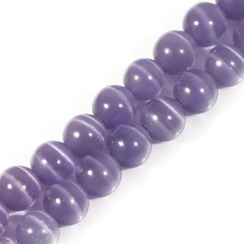 GEM-Inside Round Semi-Precious Cat's Eye Stone Beads for Jewelry Making, 8 mm, Purple
