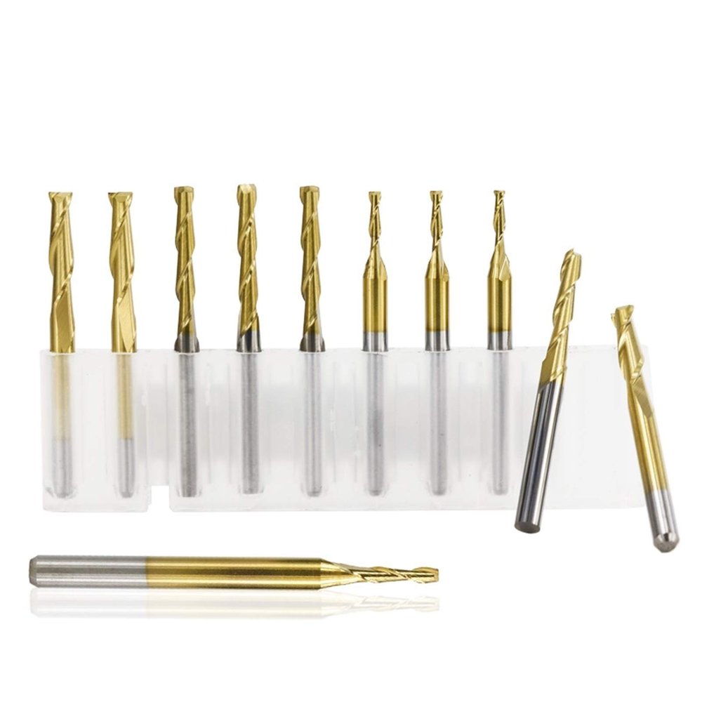 NO LOGO 10-Piece TiN-Coated 2-Flute Carbide CNC Router Bits, 3.175 mm Shank