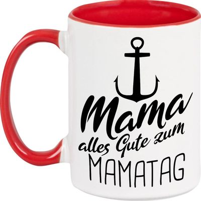 Kleckerliese Children's Ceramic Mug, Mom Happy Mother's Day Anchor, Red