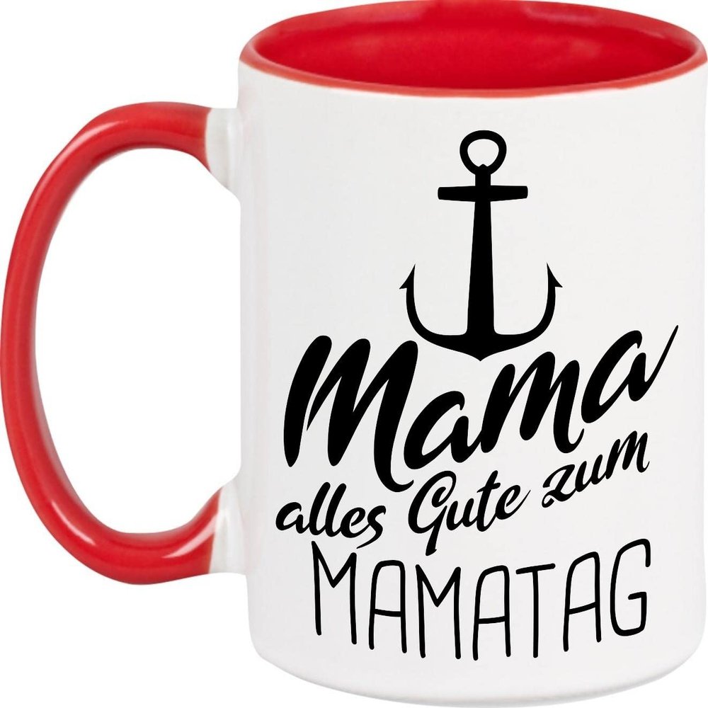 Kleckerliese Children's Ceramic Mug, Mom Happy Mother's Day Anchor, Red