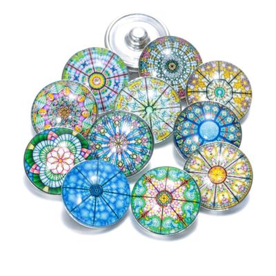 12-Piece 18 mm Mixed Rainbow Flower Glass Snap Buttons, Style 9