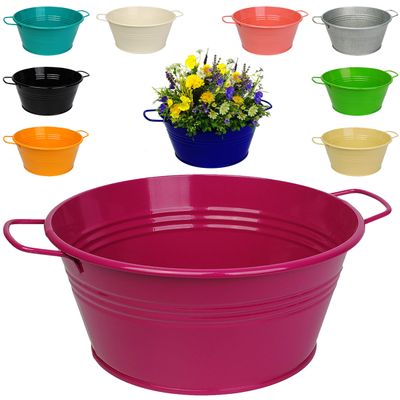 3 Round Metal Planters, Orange, 25 cm, with Handles