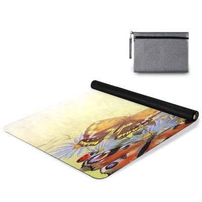 MNSRUU Foldable Travel Yoga Mat, Non-Slip, Butterflies and Flowers, 1 mm