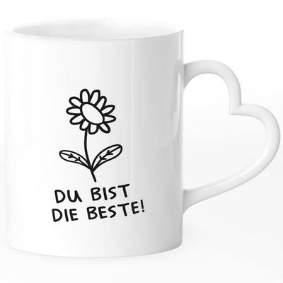 SpecialMe Personalized Heart-Handle Mug – Flower Line Drawing, “Thank You, Mom,” Custom Text, White