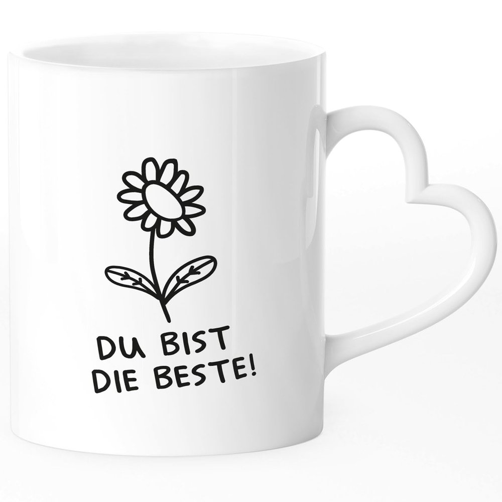SpecialMe Personalized Heart-Handle Mug – Flower Line Drawing, “Thank You, Mom,” Custom Text, White
