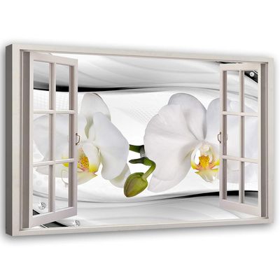 XXL Flower Window Illusion Canvas Wall Art, White, 120 x 80 cm