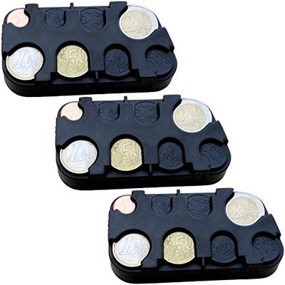 marion10020 Euro Coin Holders, Change Sorters with Quick-Fastening System, Black, 3-Pack