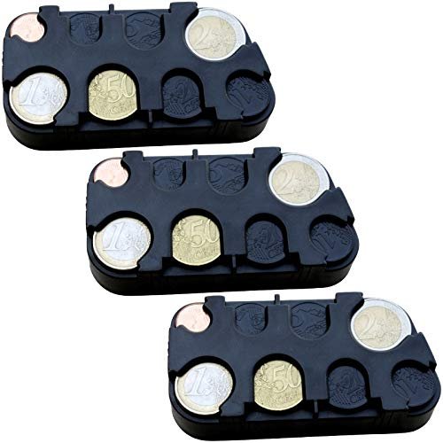 marion10020 Euro Coin Holders, Change Sorters with Quick-Fastening System, Black, 3-Pack