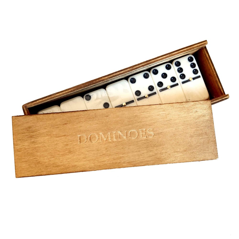 Framan Traditional Domino Set, 28 Pieces with Wooden Box and Sliding Lid