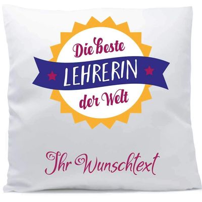 Personalized Pillow with Name or Custom Text “World’s Best Teacher,” 40 x 40 cm, Includes Filling