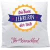 Personalized Pillow with Name or Custom Text “World’s Best Teacher,” 40 x 40 cm, Includes Filling view 1